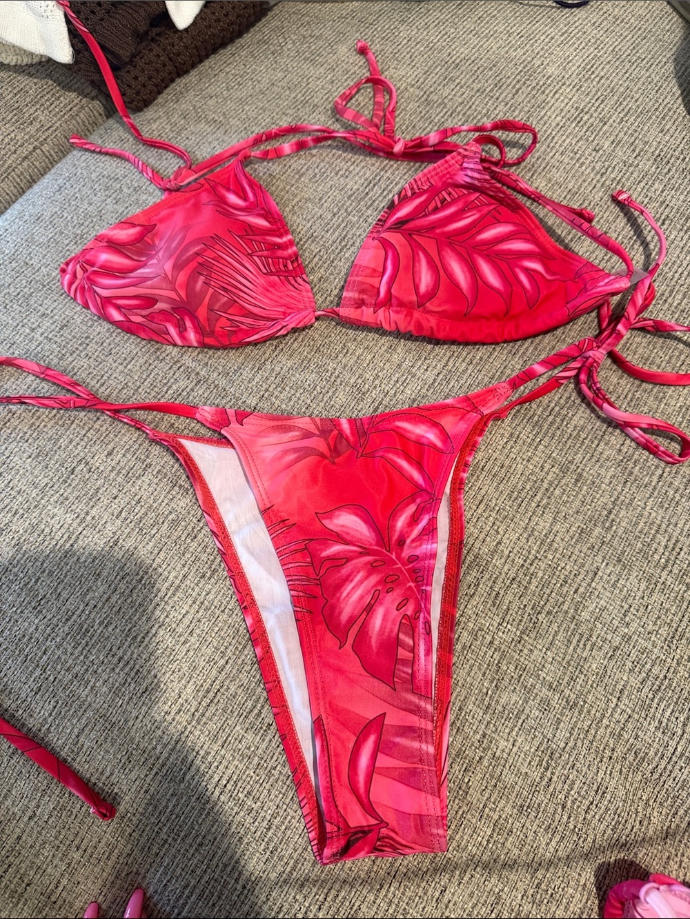 Bright Pink Tropical Print Kids One-Piece Swim Set